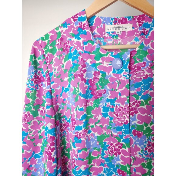 90s vintage Givenchy floral one button duster jacket/ pink, blue, green floral - Picture 5 of 10